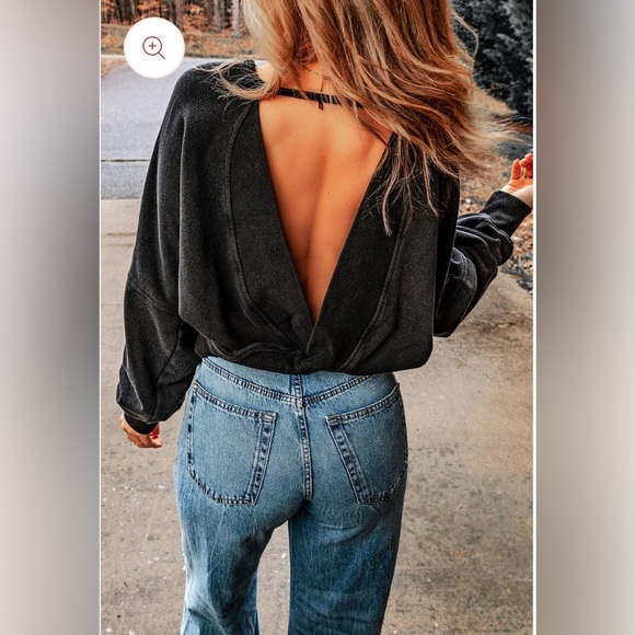 Tops - NWT 2XL Cotton Blend Black Acid Wash Open Back Sweatshirt